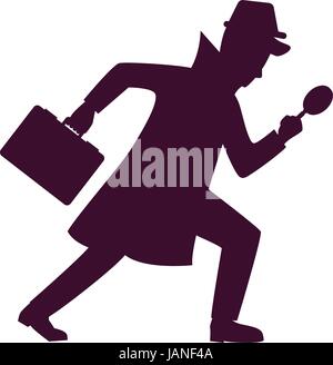 Silhouette of detective character design. Vector illustration isolated on white background Stock Vector