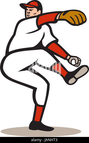Illustration of a american baseball player pitcher outfielder throwing ball isolated on white background . Stock Photo