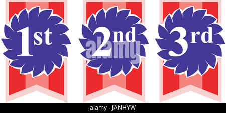 Illustration of rosette award ribbons with numbers 1st 2nd and 3rd on isolated white background. Stock Photo