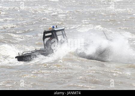 Port of London Authority launch on a choppy River Thames Stock Photo