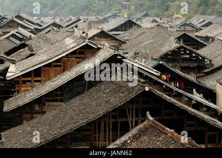 China, Zhaoxing - gorgeous Dong village is packed whit traditional wooden structures, several wind-and-rain bridges and remarkable drum towers, Guizho Stock Photo