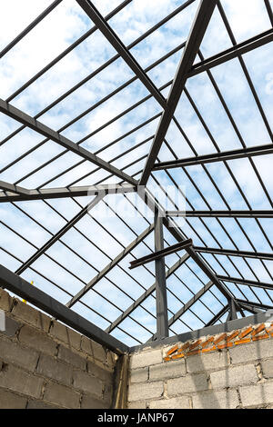 Steel structure of roof during construction Stock Photo