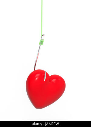 Heart on the hook, 3D render, on the white background Stock Photo