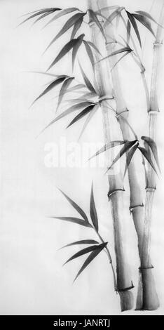 Original watercolor painting of bamboo, Asian style Stock Photo