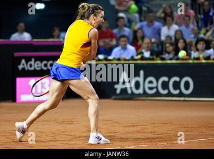 Simona Halep during Fed Cup Play-Offs Tennis match, Romania vs Germanyplays against Angelique Kerber  Photo: Cronos/Melinda Nagy Stock Photo