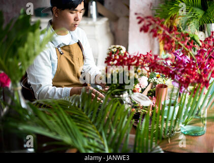 Flower shop business owner working service Stock Photo