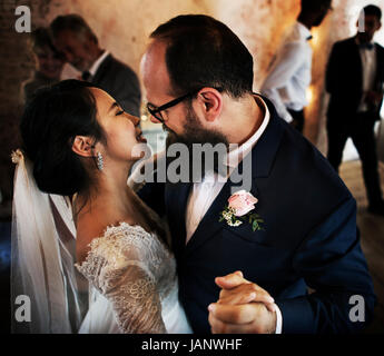 Newlywed Couple Dancing Wedding Celebration Stock Photo