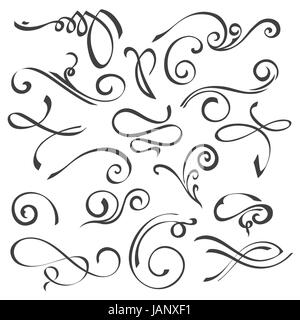 Hand drawn swirl ornate decoration elements. Quill pen calligraphy style. Vector set for your calligraphy graphic design Stock Vector