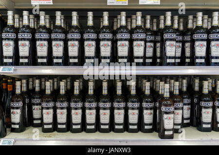 Bottles of Ricard for sale in a French supermarket. Stock Photo