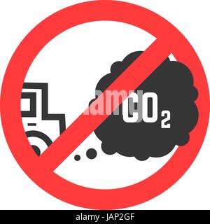 sign prohibiting emissions carbon dioxide. concept of ecosystem, danger, damage, roadsign, smog, danger, fuel. isolated on white background. flat styl Stock Vector