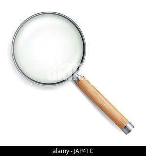 Realistic Magnifying Glass Vector. Isolated On White Background, With Gradient Mesh. Magnifying Object For Zoom. Wood Handle Stock Vector