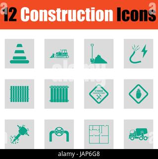Construction icon set. Green on gray design. Vector illustration. Stock Vector