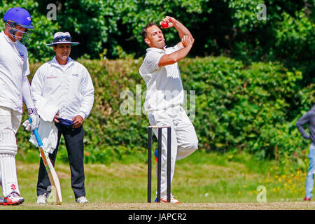 Ayr, Scotland, UK. 7th June, 2017. On the first day of play in the ICC Intecontinental Cup, Scotland played against Namibia at Cambusdoon New Ground, Ayr, Scotland. at the end of the first day Namibia was 162/3 (46.5 overs) Credit: Findlay/Alamy Live News Stock Photo