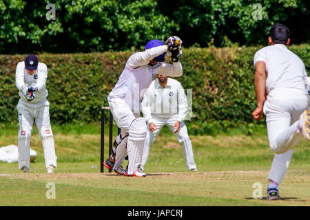 Ayr, Scotland, UK. 7th June, 2017. On the first day of play in the ICC Intecontinental Cup, Scotland played against Namibia at Cambusdoon New Ground, Ayr, Scotland. at the end of the first day Namibia was 162/3 (46.5 overs) Credit: Findlay/Alamy Live News Stock Photo