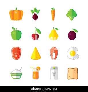 Healthy Food - modern color vector flat design icon set Stock Vector