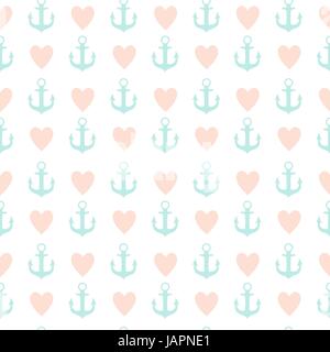 Abstract Simple Seamless Pattern Background with Anchor and Heart Symbol. Vector Illustration eps10 Stock Vector