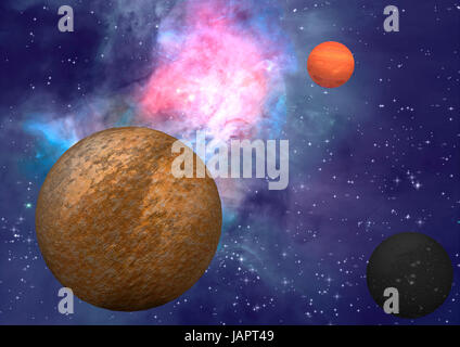 far-out planets in a space against stars Stock Photo