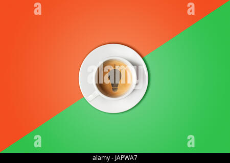 Lightbulb made in cup of coffee. Brain storm, idea concept or coffee-break. Stock Photo