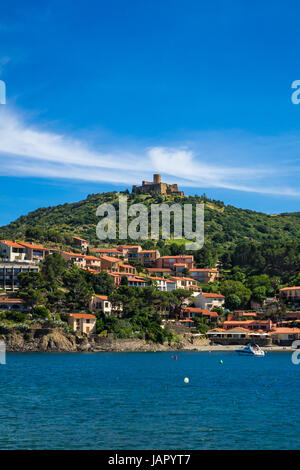 Fort saint Elme and houses by the sea in Collioure, France Stock Photo