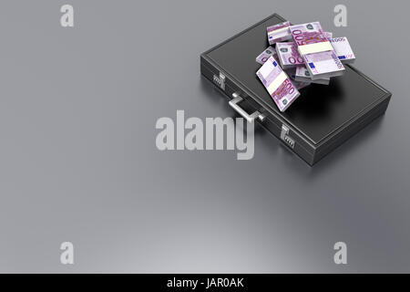 A Briefcase and Euros in Cash. 3D rendered Illustration. Stock Photo