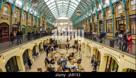 View of the interior of Covent Garden market with musicians playing classical music Stock Photo
