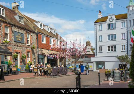 People eating and drinking outside The Druid's Head public house in Brighton Place, The Lanes, Brighton, East Sussex, England Stock Photo