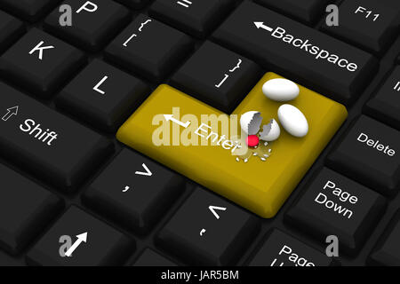 broken egg on computer key Stock Photo