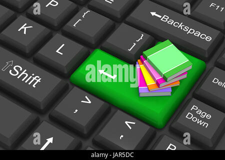 Stack of books computer enter key for education and learning Stock ...
