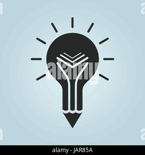 Creative education icon. Light bulb pencil and book symbol. Vector illustration. Stock Vector