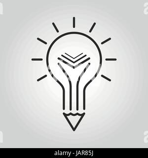 Creative education icon. Light bulb pencil and book symbol. Vector illustration. Stock Vector