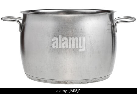 side view of big stainless steel saucepan isolated on white background Stock Photo