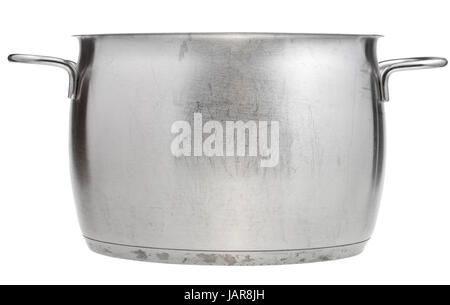 side view of open big stainless steel pan isolated on white background Stock Photo