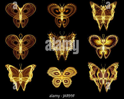 Fractal Butterflies series. Arrangement of isolated fractal butterflies on the subject of science, creativity and design Stock Photo