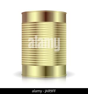 Metallic Cans Vector. Food Tincan Ribbed Metal Tin Can, Canned Food. Blank For Your Design. Realistic Empty Product Packing Stock Vector