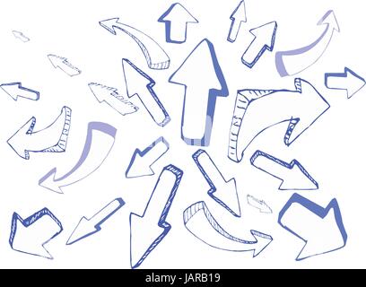Arrows pointing in different directions hand sketched in vector Stock Vector