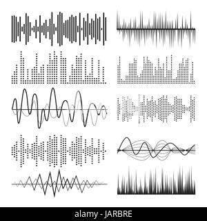 Music Sound Waves Pulse Abstract Vector. Audio Technology Musical Pulse Or Sound Charts. Equalizer Sound Waves Stock Vector
