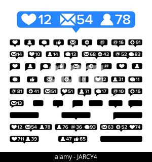 Notifications Icons Template Vector. Bubble notification icon set for following websites,blog, interfaces facebook twitter instagram. Vector illustrat Stock Vector