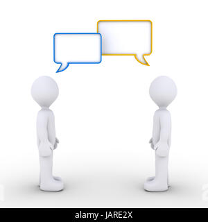 Two 3d persons are talking with speech bubbles Stock Photo