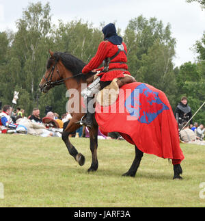 Battle of Grunwald. Clash of Teutonic knights, Polish and Lithuanian - Medieval scout on horseback goes to the back of the enemy. Stock Photo