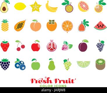 Set of twentyeight fresh fruit color icons Stock Vector