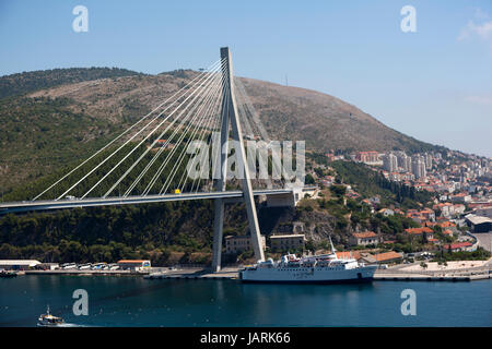 Suspension bridge in the coastal town of Dubrovnik in Croatia Stock Photo