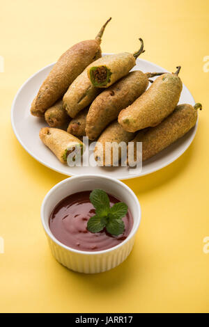 green chilli pakode or mirch or mirchi pakode, favourite indian tea time snack in monsoon Stock Photo