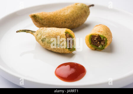 green chilli pakode or mirch or mirchi pakode, favourite indian tea time snack in monsoon Stock Photo