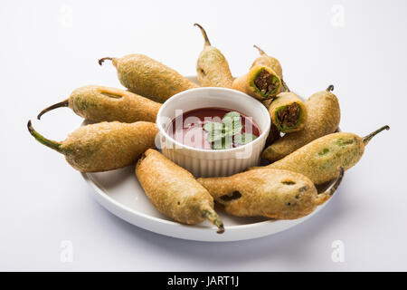 green chilli pakode or mirch or mirchi pakode, favourite indian tea time snack in monsoon Stock Photo