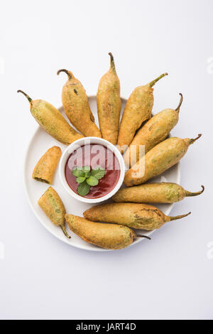 green chilli pakode or mirch or mirchi pakode, favourite indian tea time snack in monsoon Stock Photo