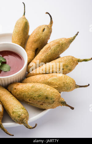 green chilli pakode or mirch or mirchi pakode, favourite indian tea time snack in monsoon Stock Photo