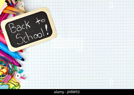 Back to School chalkboard tag with school supplies corner border on ...