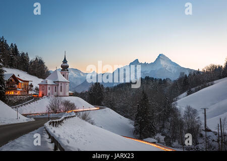 Maria Gern Church in Bavaria with Watzmann, Berchtesgaden, Germany Alps Stock Photo