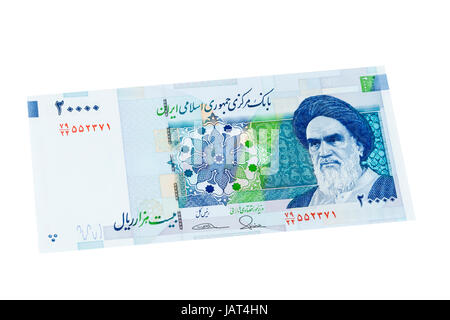 Iranian twenty thousand rial banknote on a white background Stock Photo