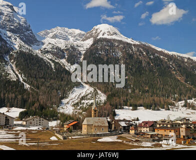 Village of Bergün, Switzerland from the Glacier Express train in the Swiss Alps. Stock Photo